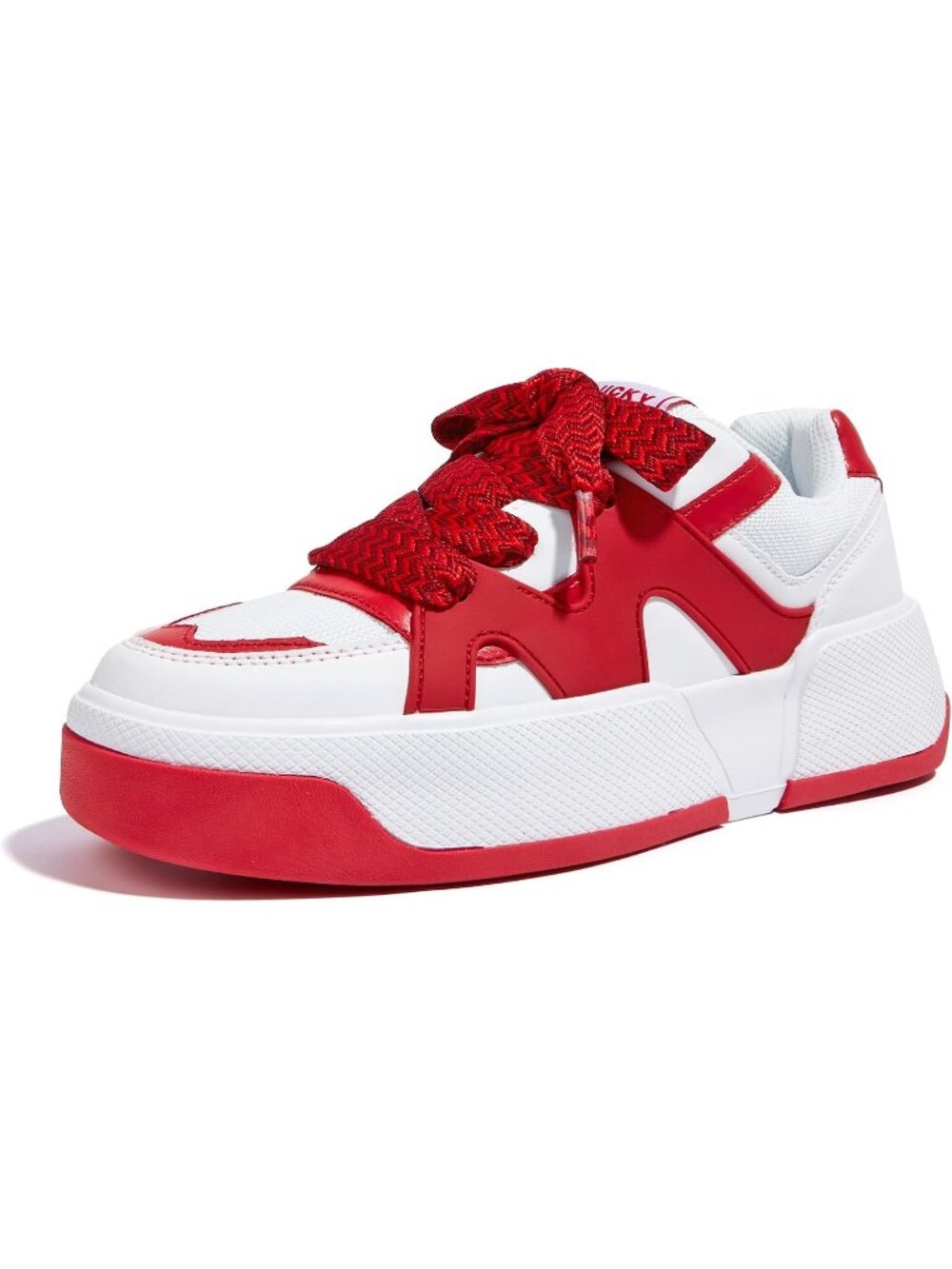 Women’s White/Red Thick Sole Lace Up Casual Comfortable Fashion Walking Sneakers